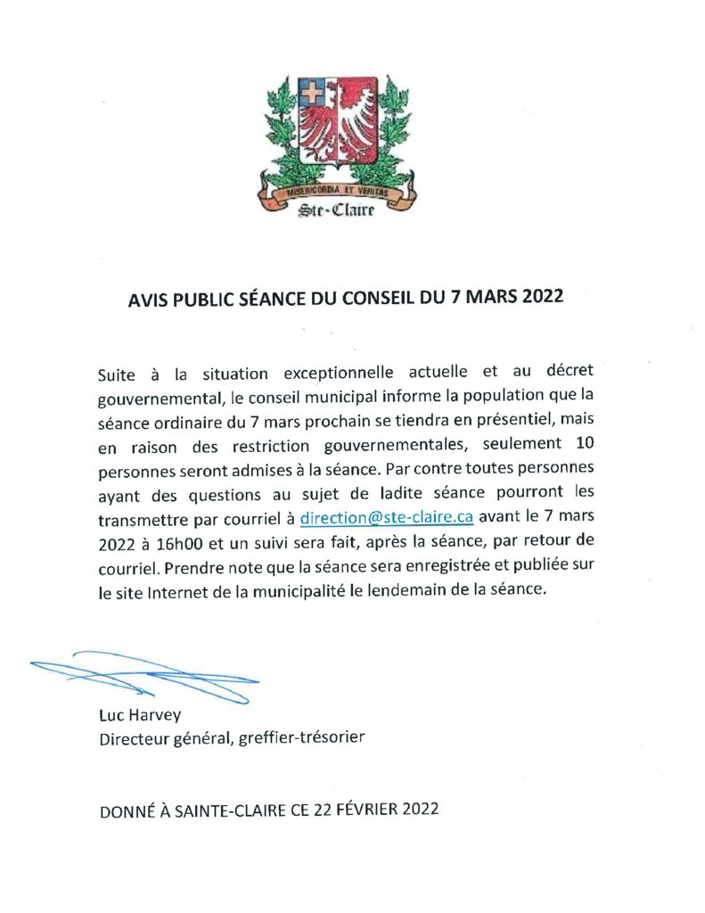 thumbnail of Avis public séance du 7 mars 2022